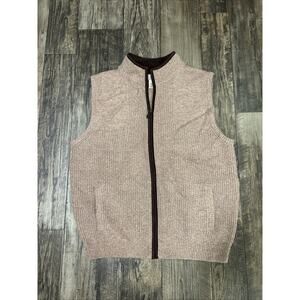 VTG LL Bean Vest Mens XL Brown Lambswool Merino Wool Zip Front Sweater Outdoor